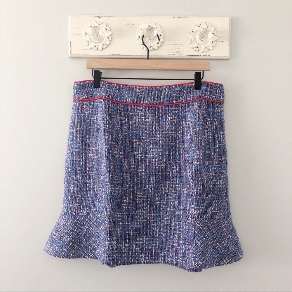 J. Crew Blue & Red Fluted Skirt in Autumn Tweed Flounced Hem NEW